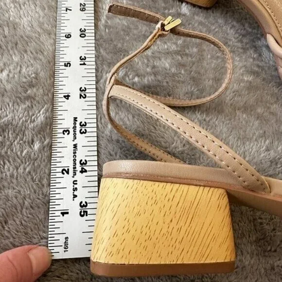 Steve Madden Abigail Square Toe Nude Strappy Sandals 7.5. Shoes Tan Block Heel - Picture 3 of 6